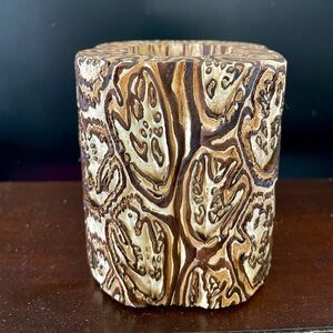 Vintage Carved Wood Art Vase or Candle Holder